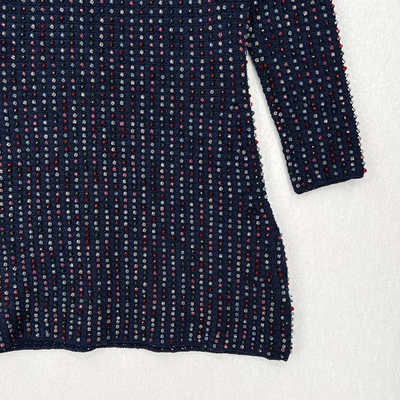 DOEN Dress Womens Large Navy Blue Solandis Knitted Beaded Mini Short NWT - Picture 7 of 16